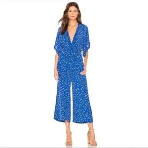 Faithfull the Brand Blue Floral V-Neck Wide-Leg Jumpsuit